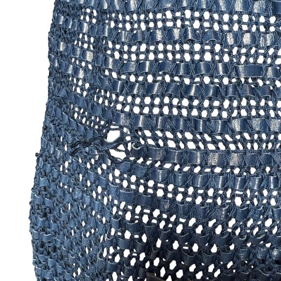 Magda Butrym Crochet Cotton and Leather One Sleeve Mini Dress in Curaçao Navy - Picture 6 of 9